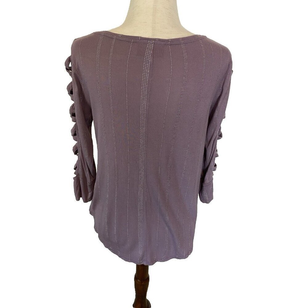 Jennifer Lopez Top Sz M Slit Geometric Sleeve Purple Silver Retro Stripe Sparkle - Picture 3 of 11